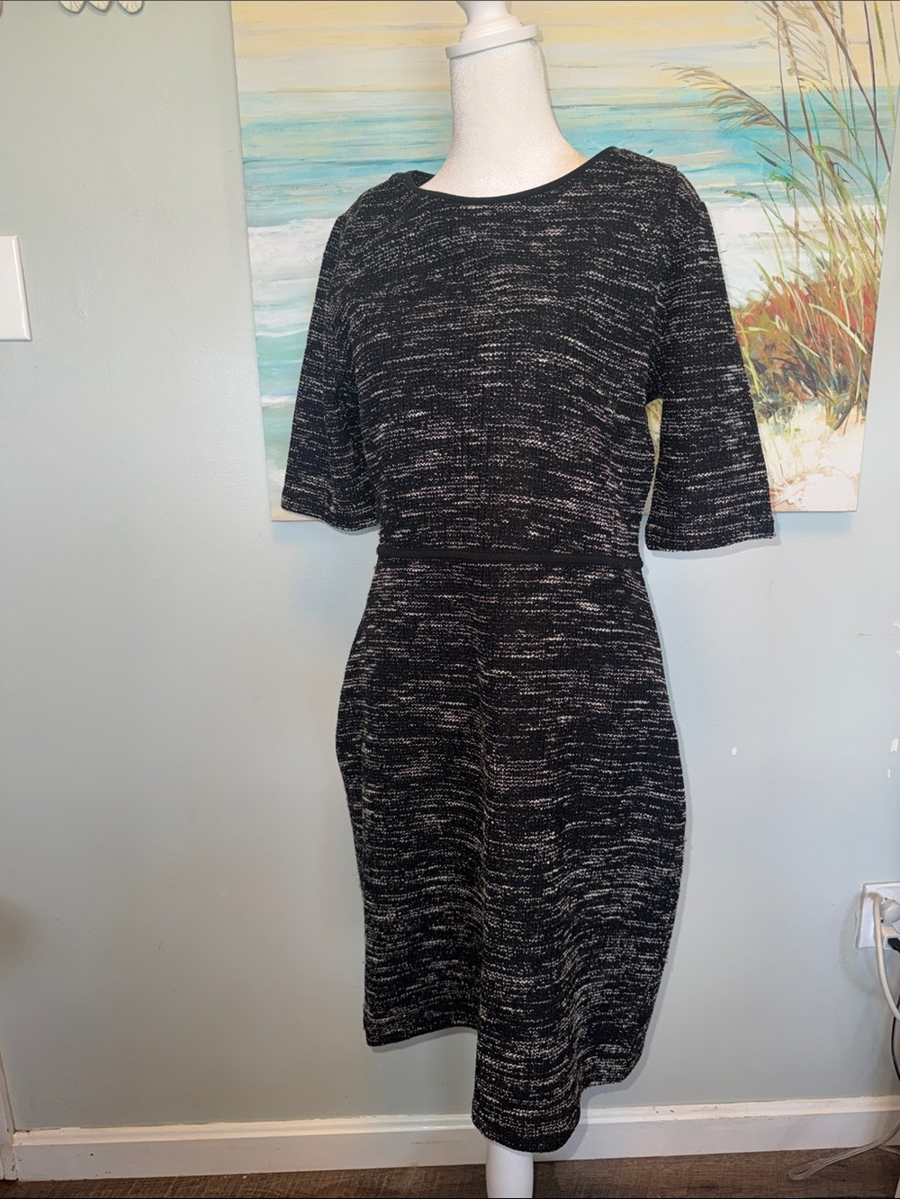 Banana Republic Black & White Tweed Midi Dress